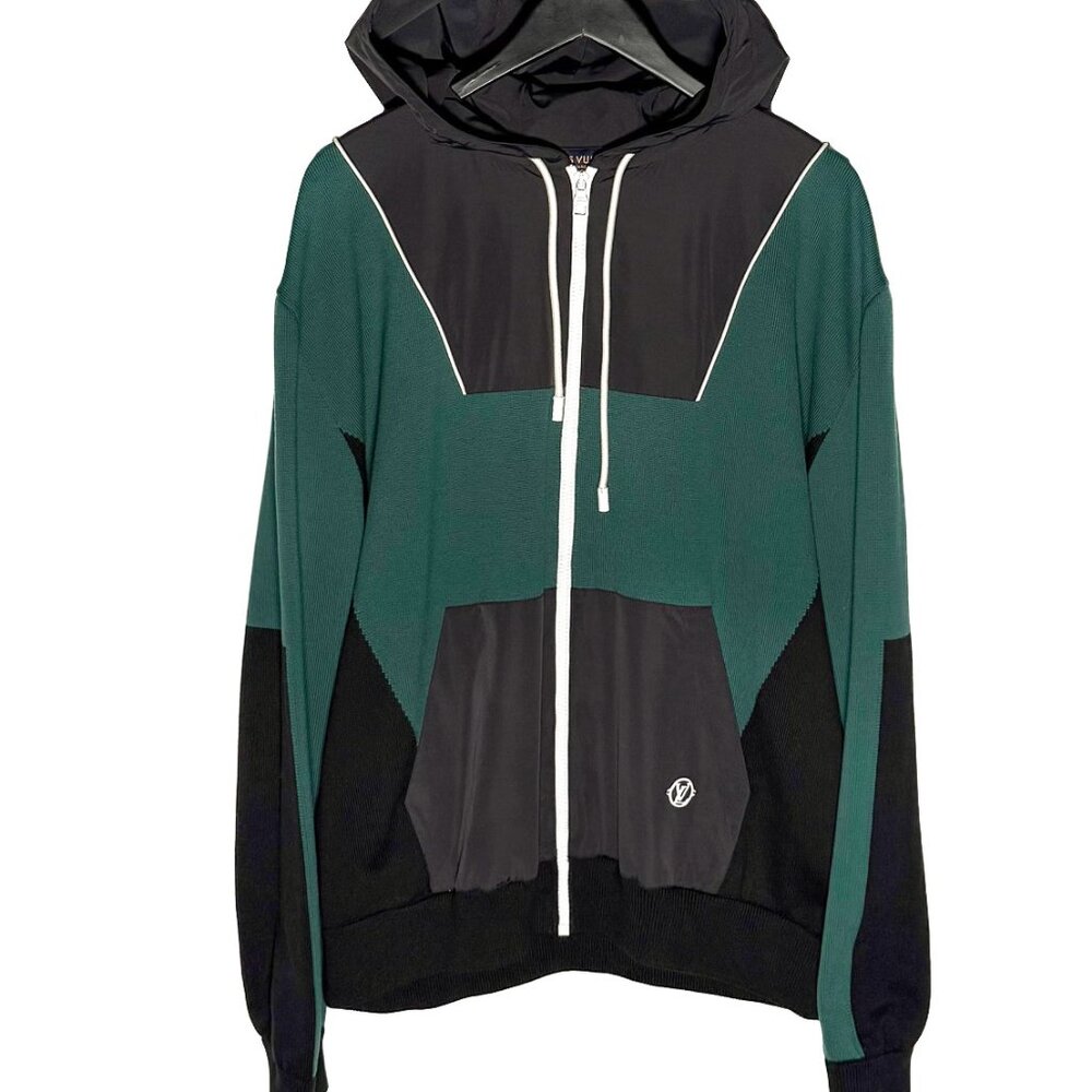 Louis Vuitton SS23 Green Black Colourblock Hybrid Zip Hoodie